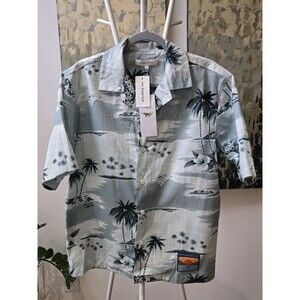 New Maison Kitsune Seafoam Design Island Print Mens Sz M Shirt Hawaiian